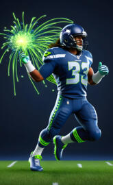 a person wearing a football uniform running