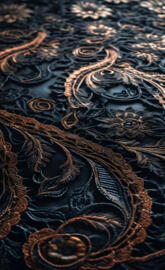 black leather, black & gold lace