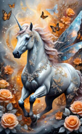 unicorn Pegasus white lace flowers peach