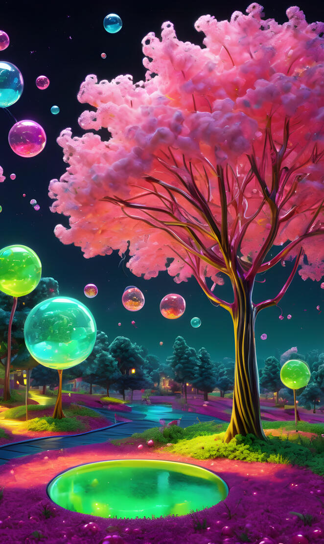 a tree with balloons in the air