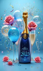 a bottle of champagne and a glass of champagne