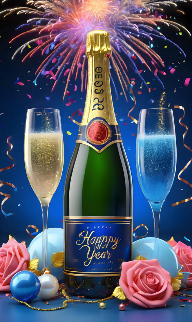 a bottle of champagne and glasses