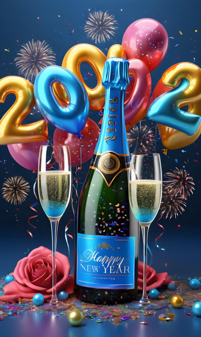 a bottle of champagne and glasses