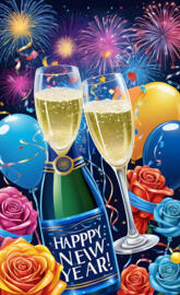 a bottle of champagne next to a vase of flowers