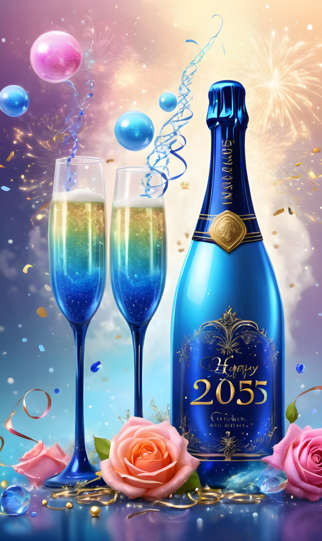 a bottle of champagne and a couple of glasses of champagne