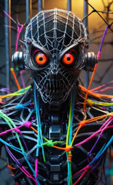 a robot with colorful lights