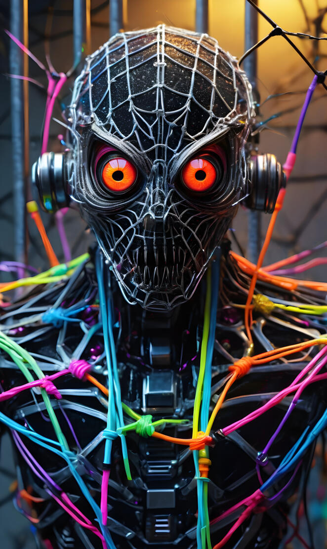 a robot with colorful lights