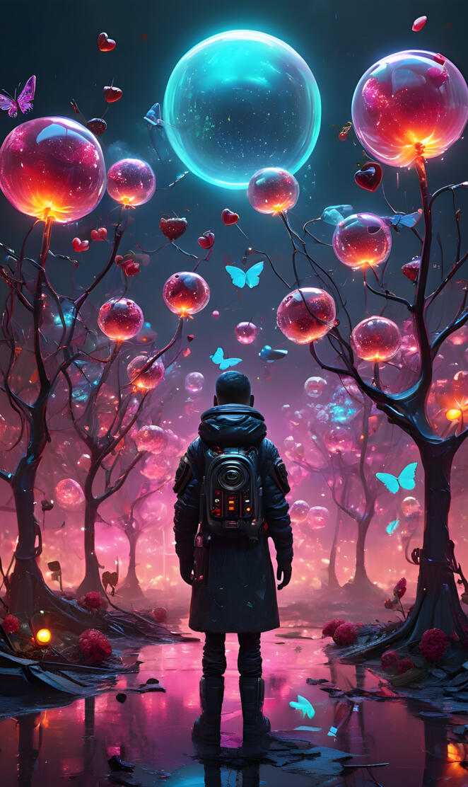 a person standing in front of a wall of balloons