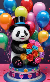 a cake with a bear and balloons