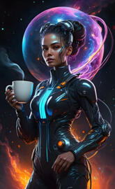 Daniela Braga in a garment holding a cup