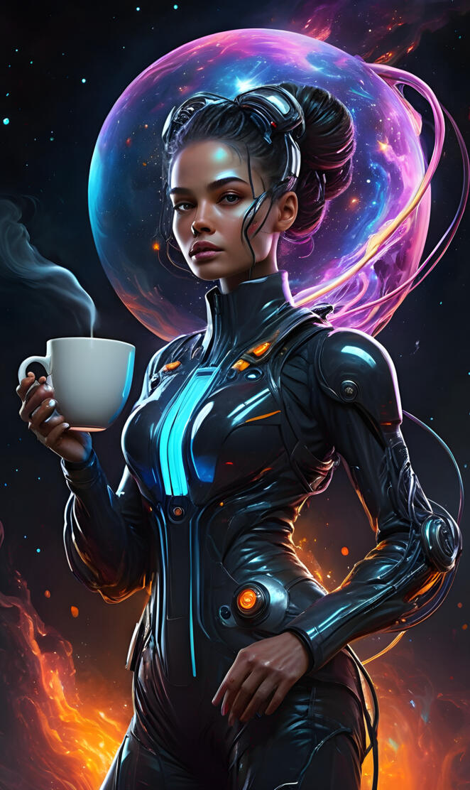 Daniela Braga in a garment holding a cup