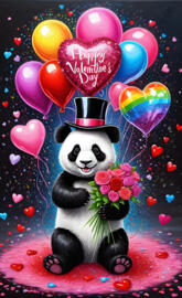 a stuffed panda bear holding a heart