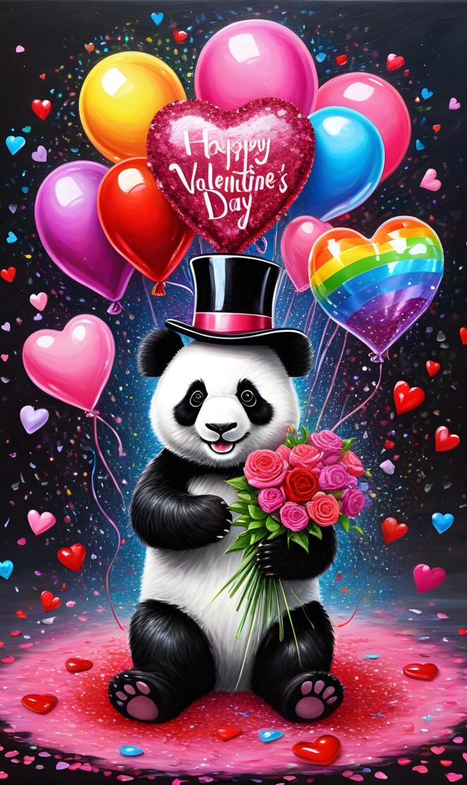 a stuffed panda bear holding a heart