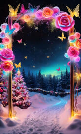 a collage of photos of a christmas tree and a snow covered forest