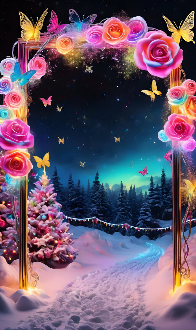 a collage of photos of a christmas tree and a snow covered forest