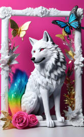 a dog with flowers on its head