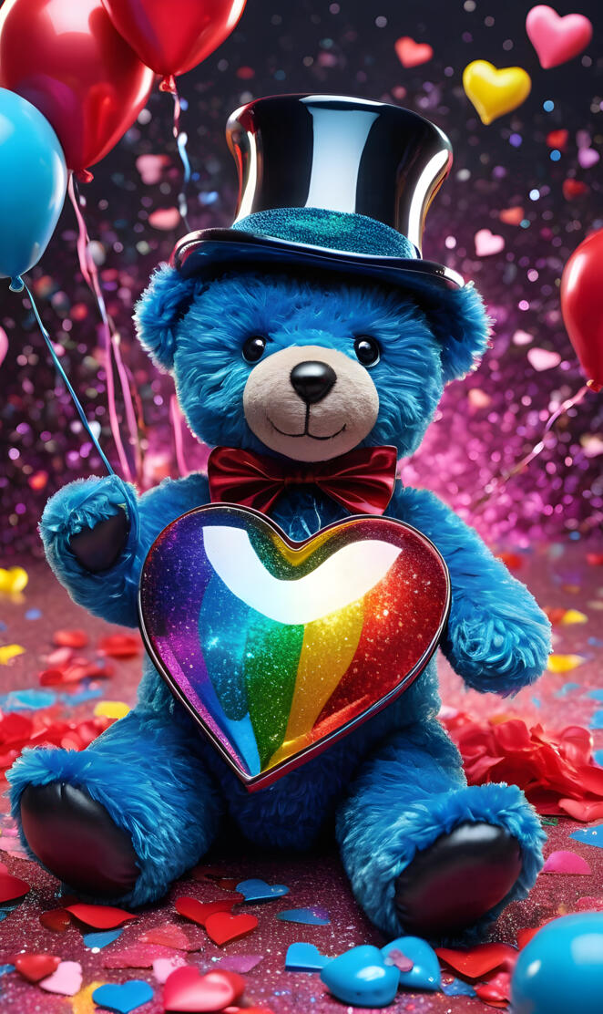 a stuffed bear wearing a hat and holding a heart