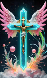 a religious figure with a cross