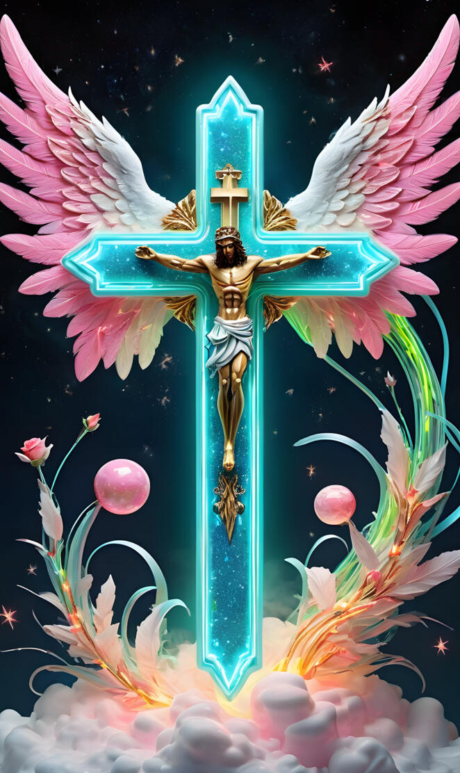 a religious figure with a cross