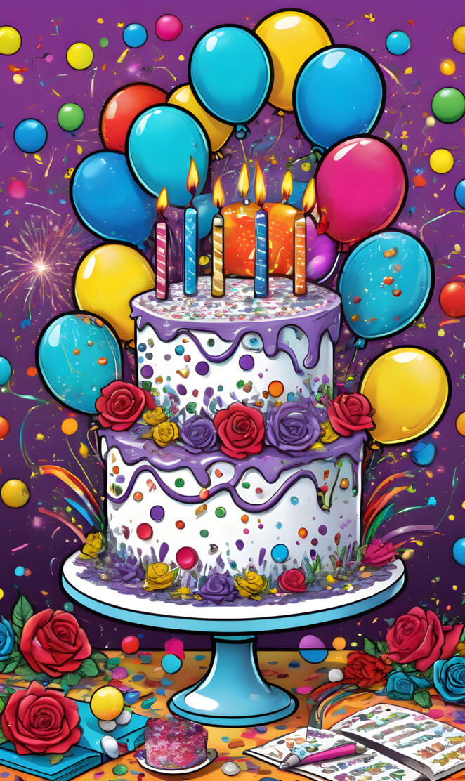 a birthday cake with balloons