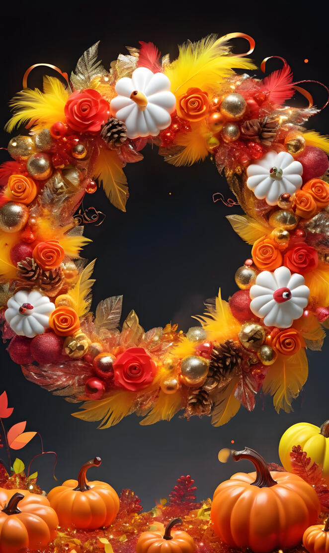 a painting of a pumpkin and flowers