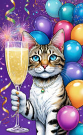 a cat holding a glass of champagne