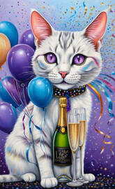 a cat with a bottle of champagne