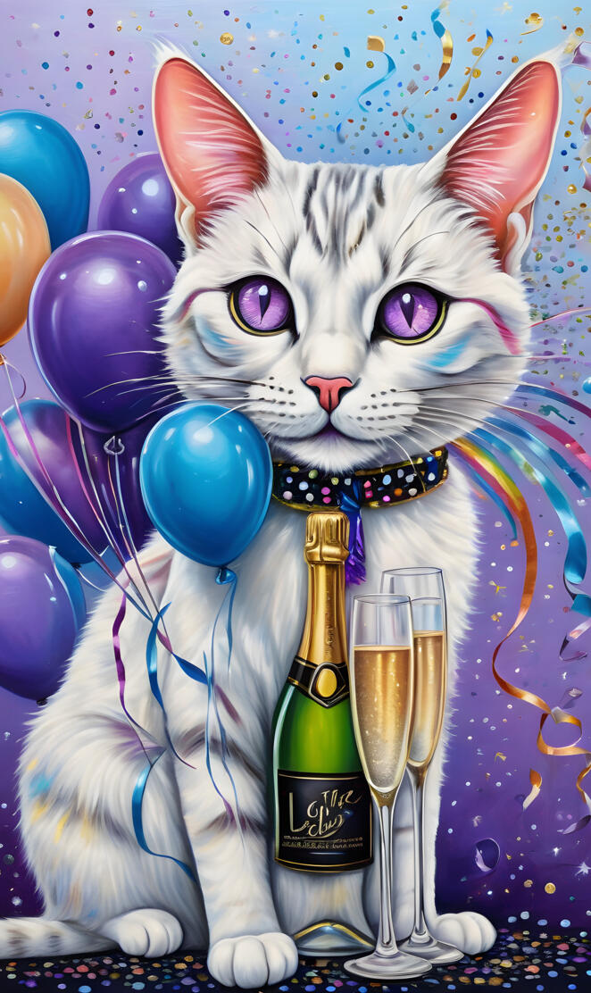 a cat with a bottle of champagne