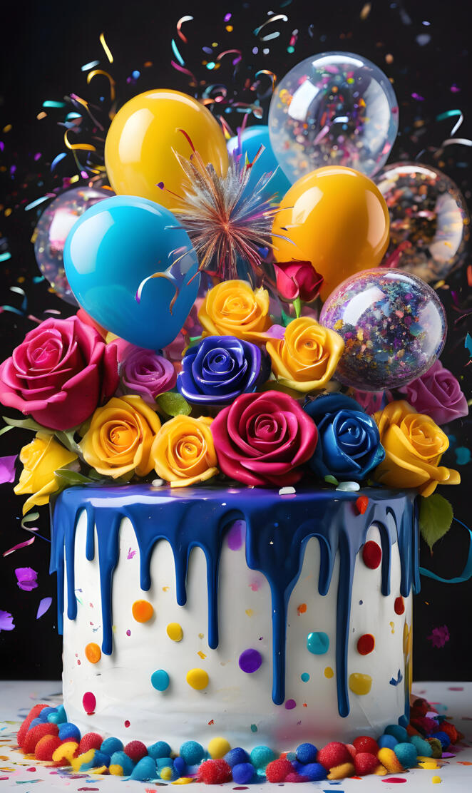 a cake with colorful decorations