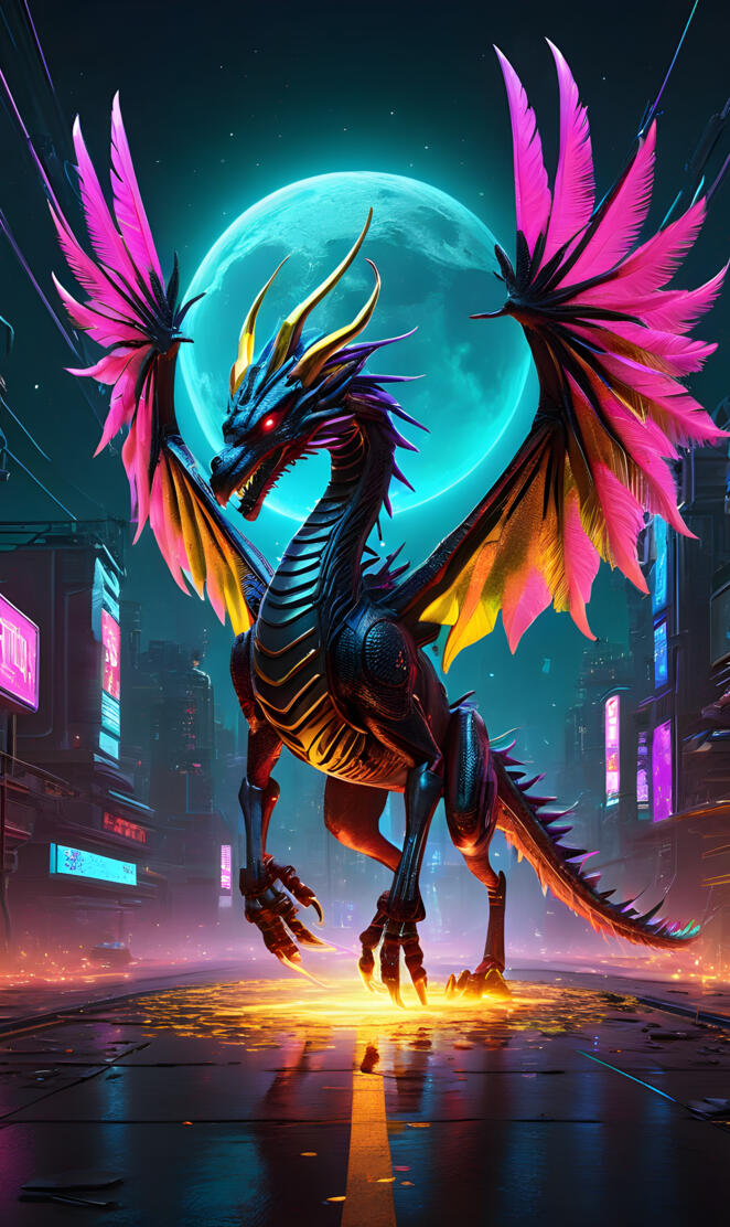 a dragon with pink feathers