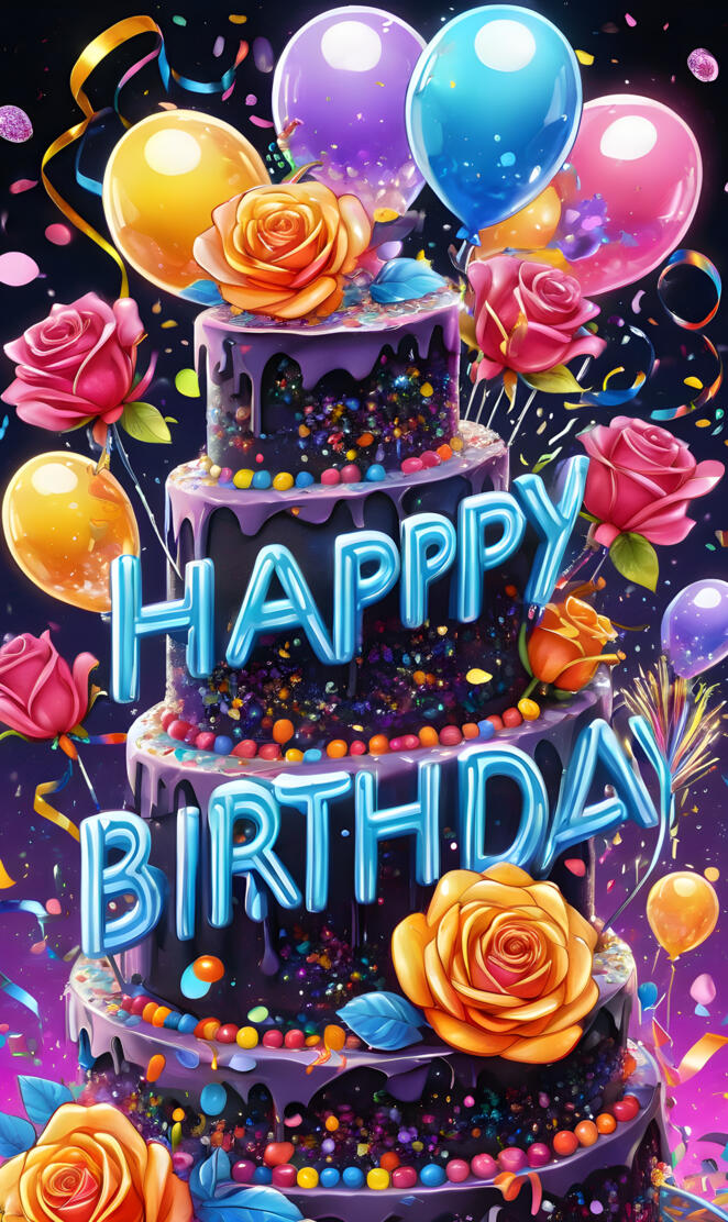 a cake with balloons and decorations