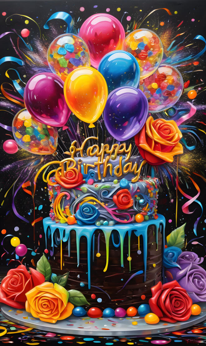 a cake with balloons on top