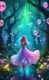 a person in a dress on a stage with balloons