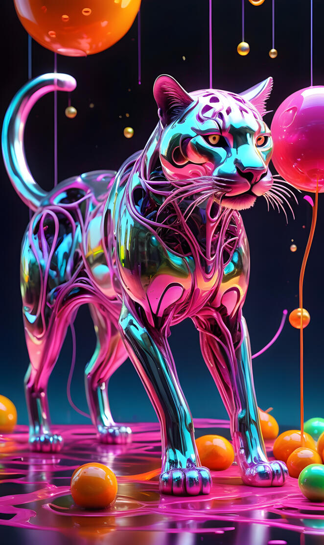 a cat with a purple haircut