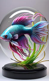 a colorful fish in a fish bowl