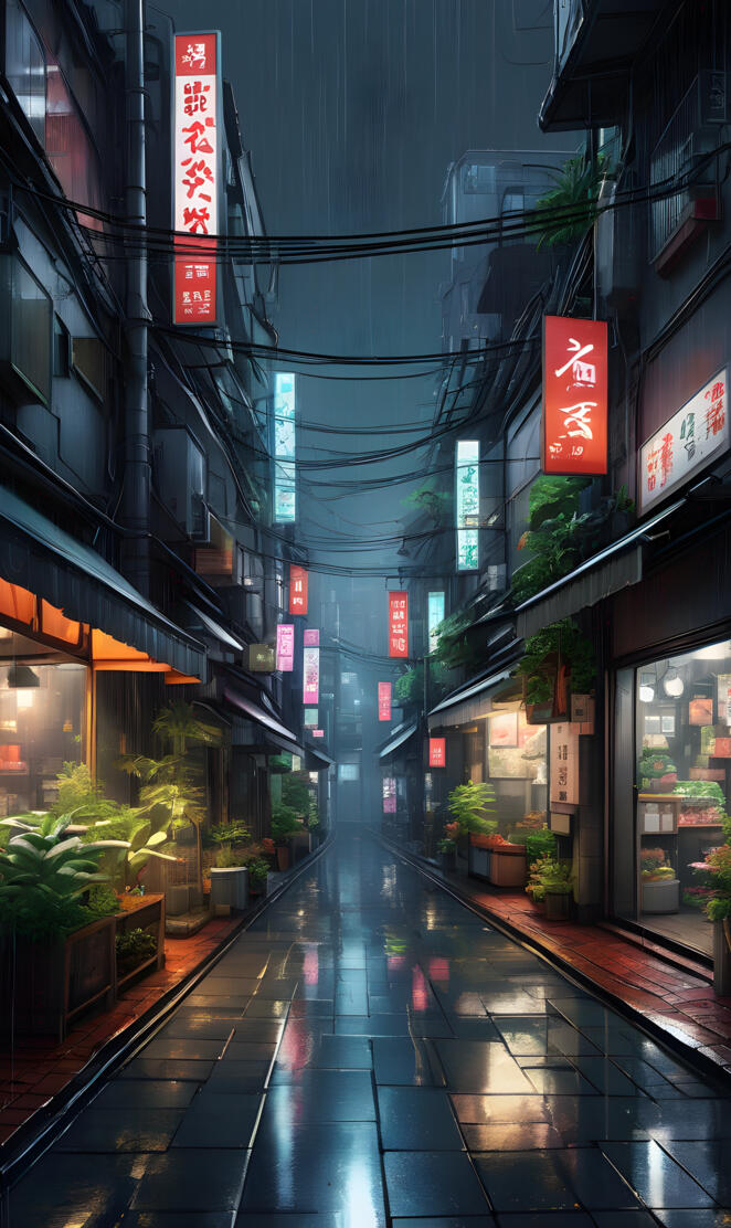 neo Tokyo rainy nights