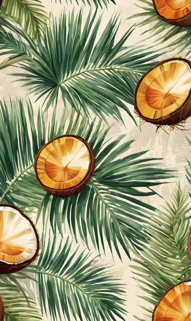 palm leaves and coconuts