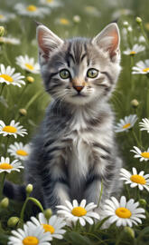 Gray kitten in a field