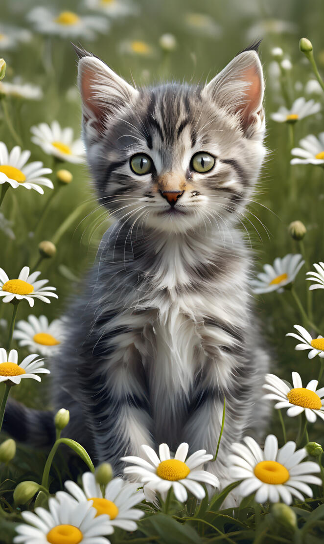 Gray kitten in a field