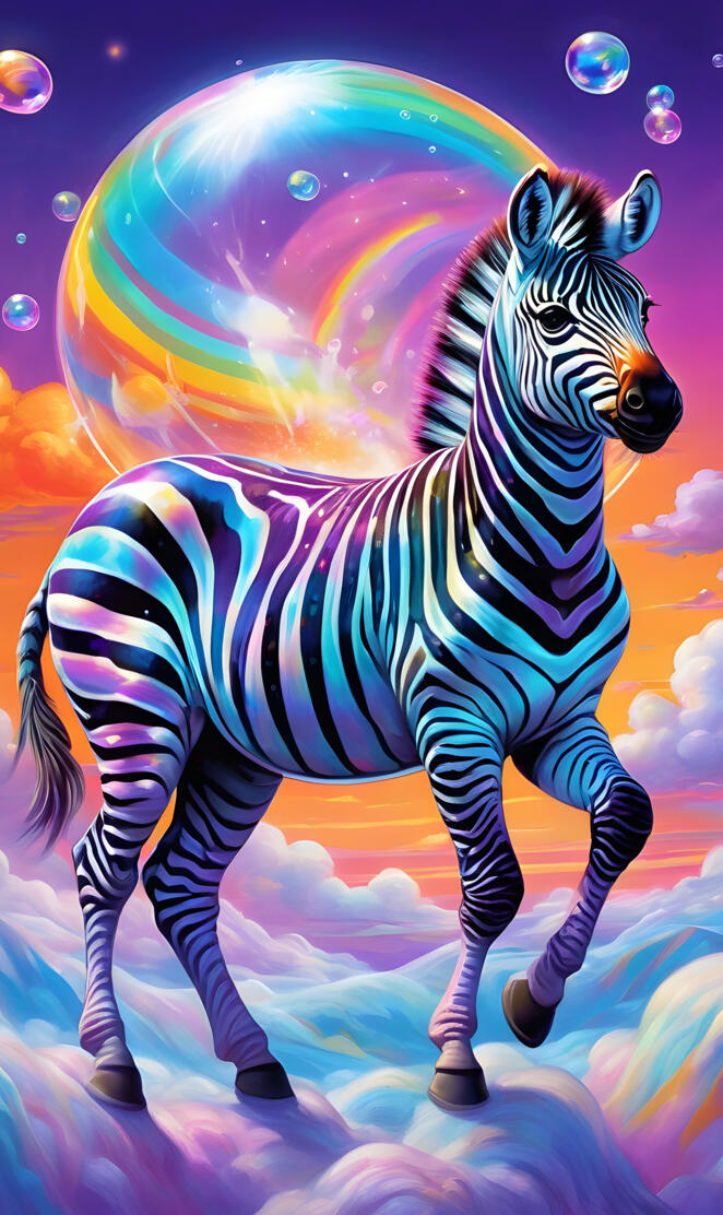 a zebra with a unicorn head