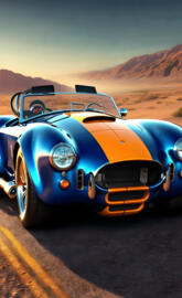 shelby cobra blue and orange strips old clasic 1970s car stunning car