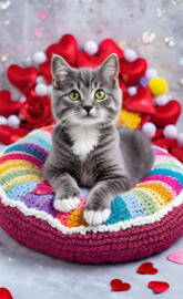 a cat sitting in a pet bed