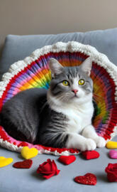 a cat sitting in a pet bed