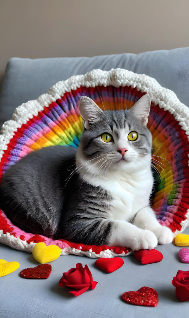 a cat sitting in a pet bed