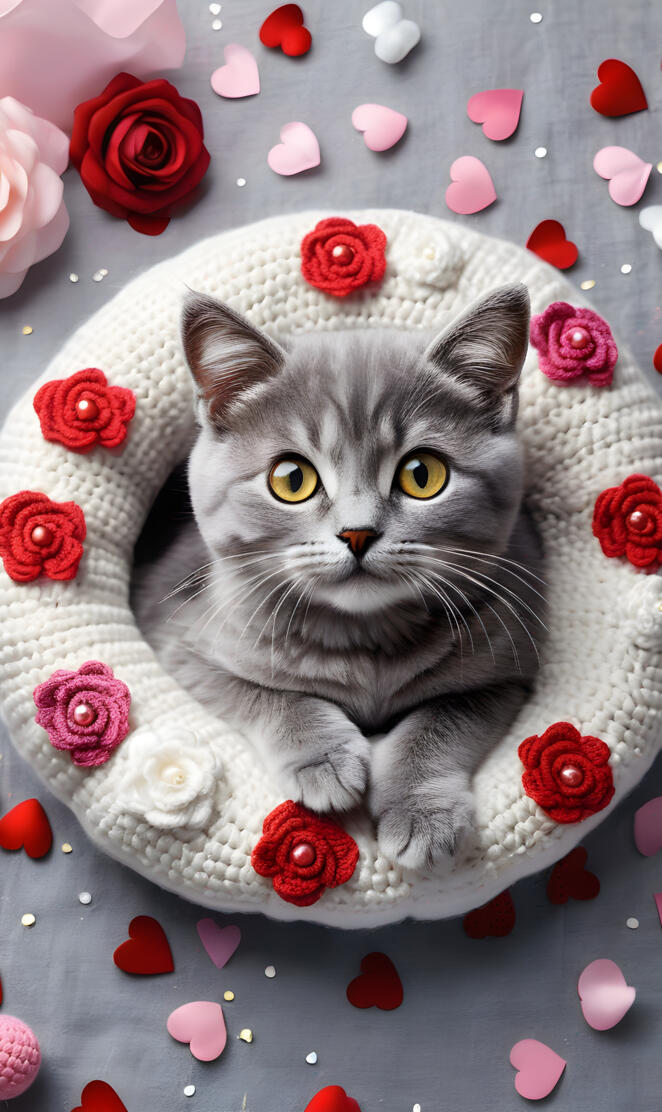 a cat lying on a blanket with flowers