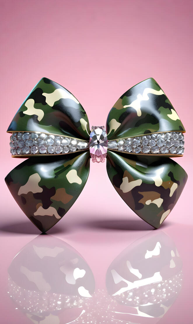 camouflage ribbon bow with diamonds