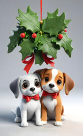 pups under mistletoe