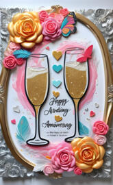 a glass of champagne with a ribbon