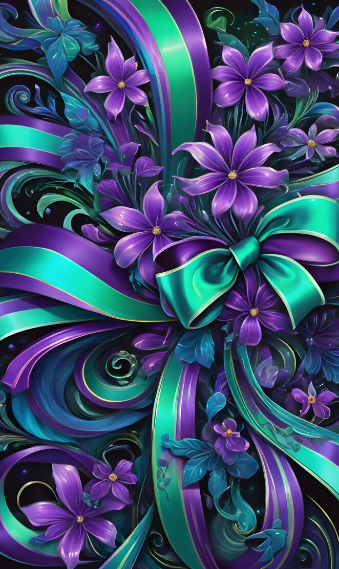 Purple, green ribbon flower , design wallpaper