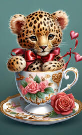 a stuffed tiger in a teacup